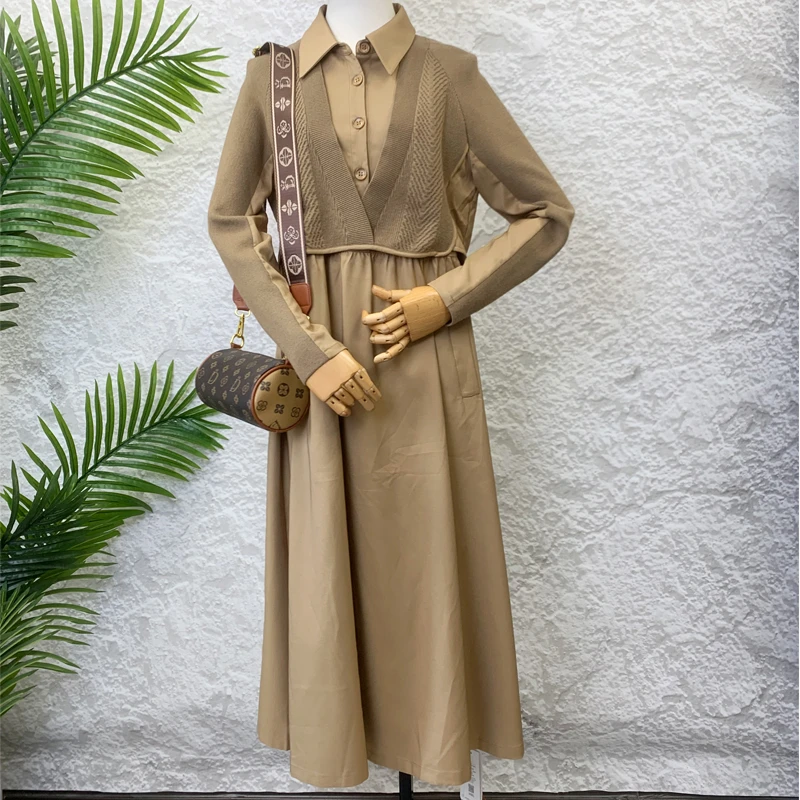 可路莎C2232281时尚毛衫拼接连衣裙假两件长款