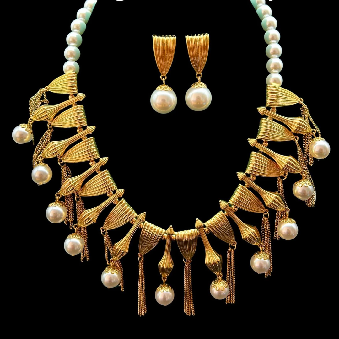 铜合金项链 中古Vintage重工夸张复古宫廷风气质优雅项链耳钉套装