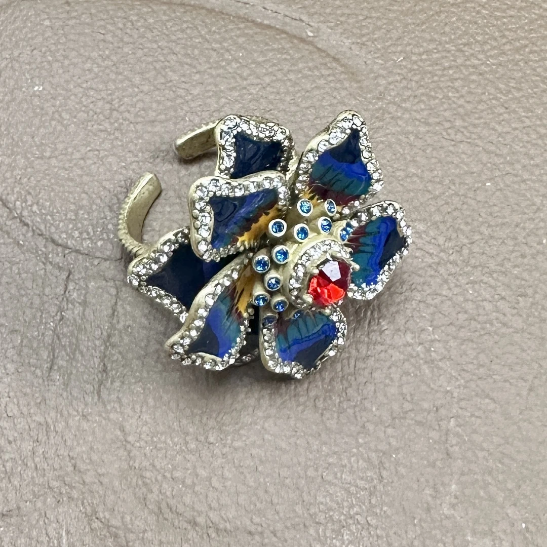 黄铜珐琅戒指 瑞丽欧美活口戒指复古宫廷指环时尚重工气质戒指