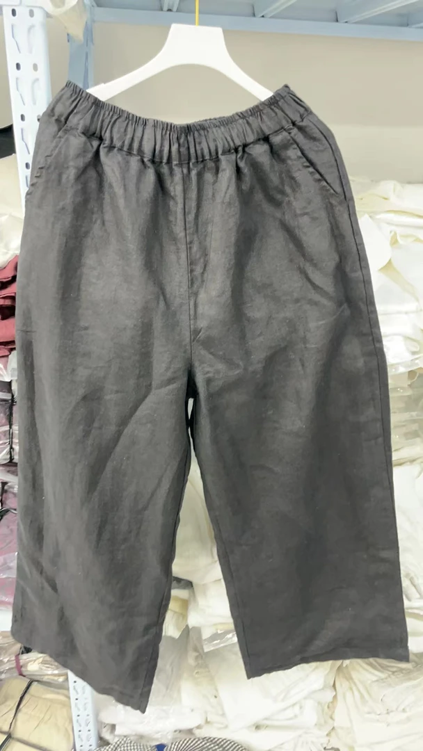 纯亚麻双层加长版100长松紧腰阔腿裤 腰围60-112  臀围114左右