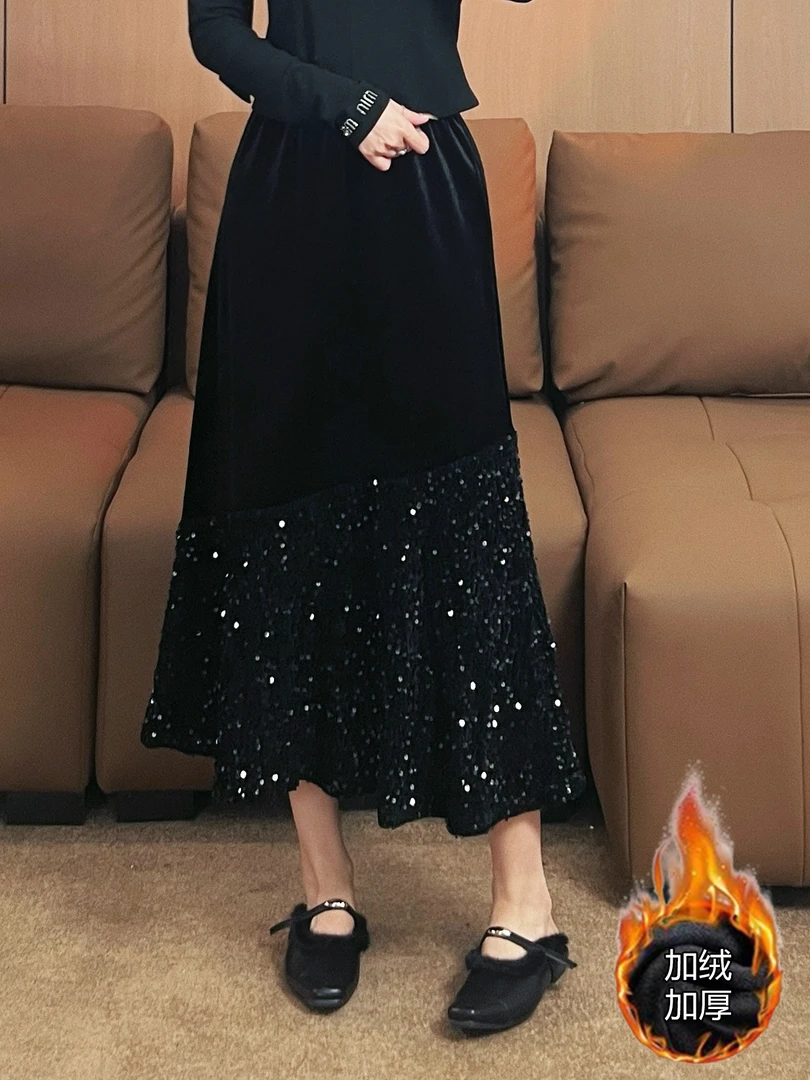 大码女装胖MM秋冬季加绒加厚半身裙  6784