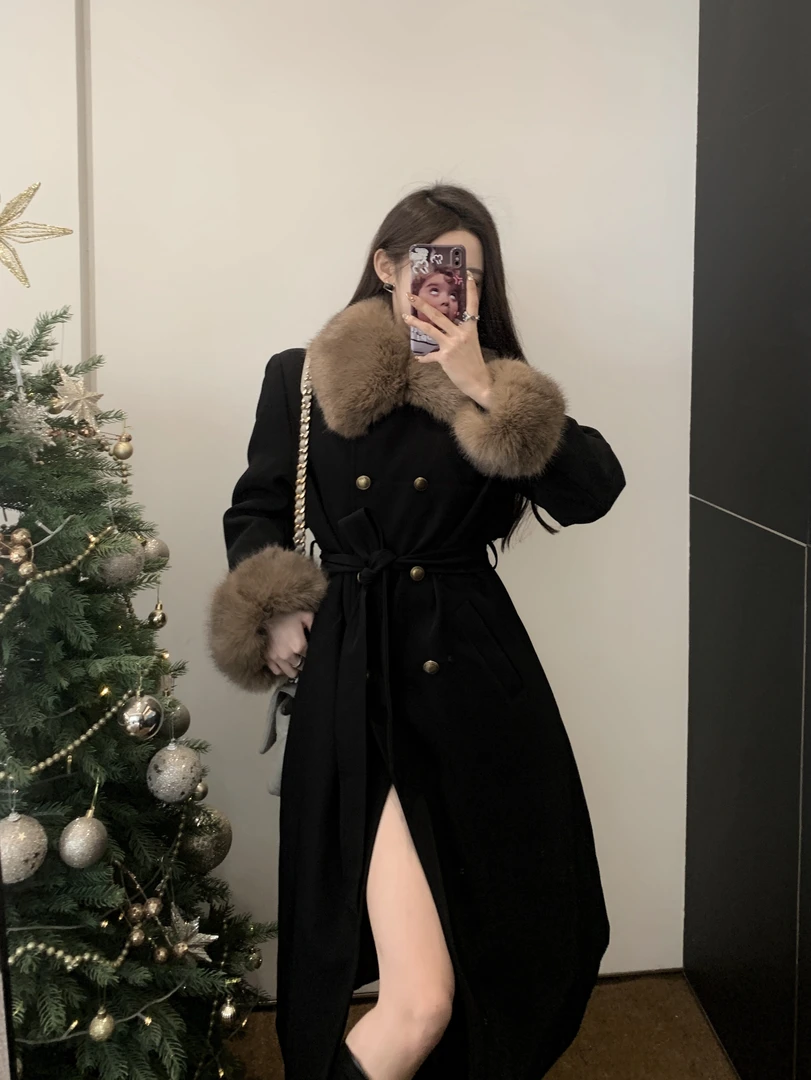 9319 大码女装高级法式气质时尚冬季长款夹棉大衣外套