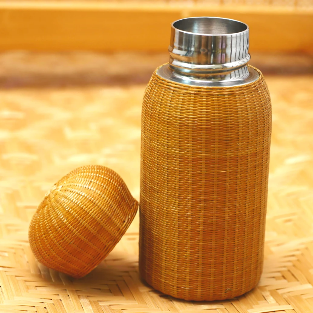 《知布知竹》非遗文创系列竹编不锈钢蘑菇头保温杯 小众高级感女士