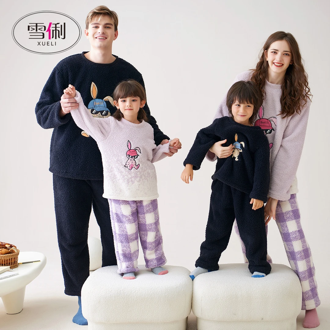 雪俐冬季儿童睡衣珊瑚绒男女童加厚中大童半边绒家居服8099-8493