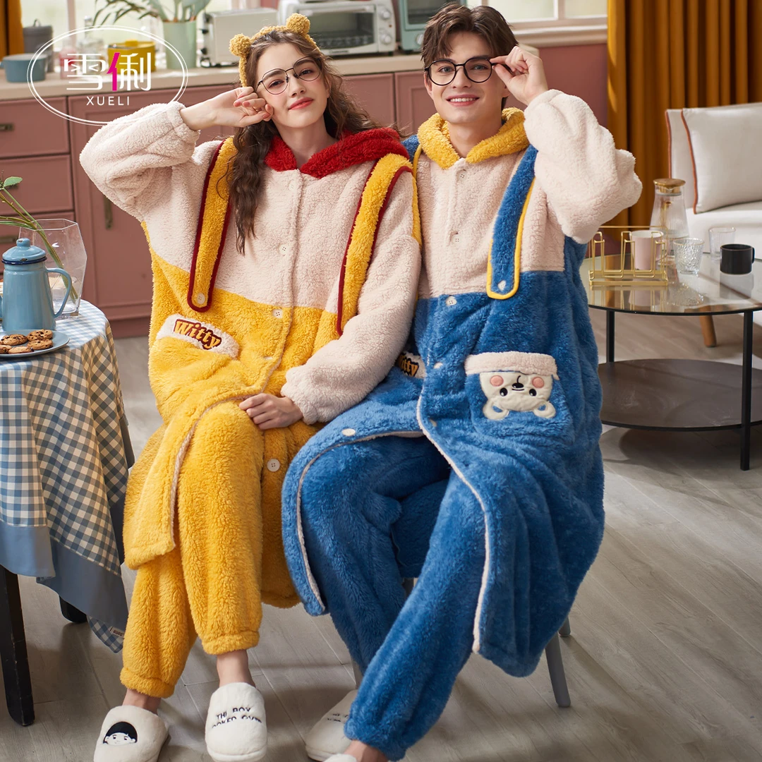雪俐睡衣情侣女睡衣珊瑚绒家居服男秋冬季法兰绒套装8417-9417