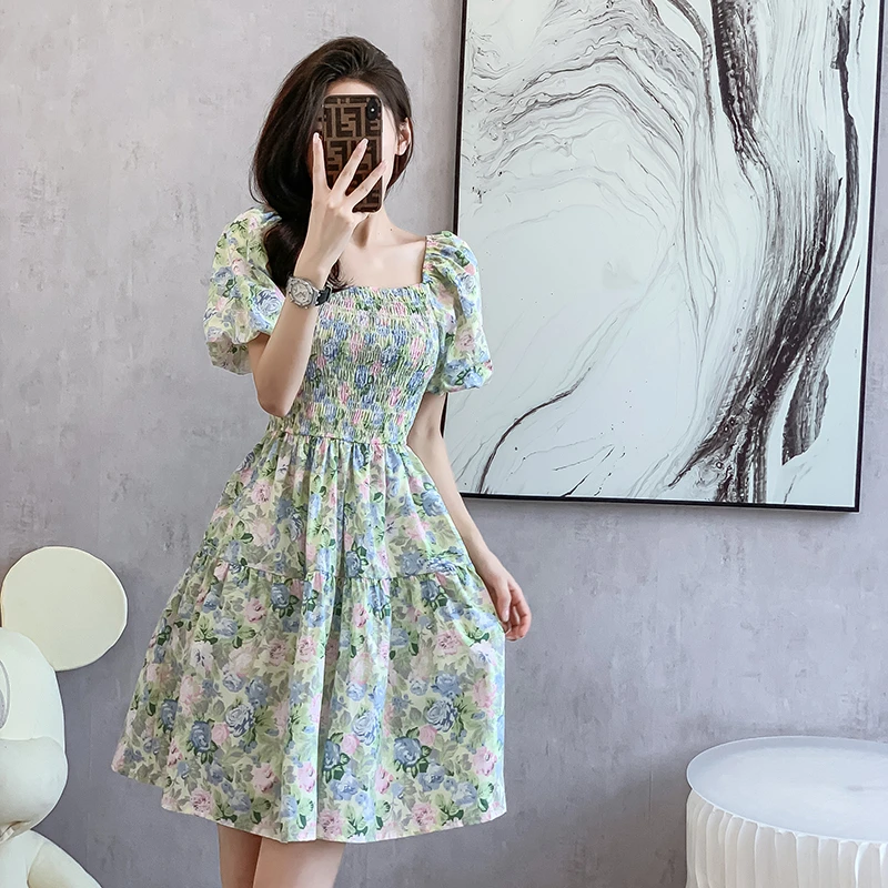 小个子女神范温柔风碎花连衣裙女2024夏季新款韩版收腰显瘦初恋裙