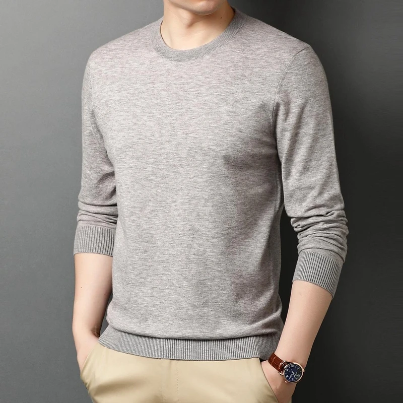 冬季毛衣男薄款套头纯色百搭休闲针织衫打底衫保暖宽松上衣服圆领