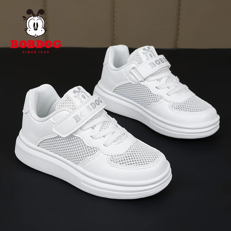 巴布豆校园小白鞋2024夏季新款镂空单网透气休闲男女童运动鞋软底