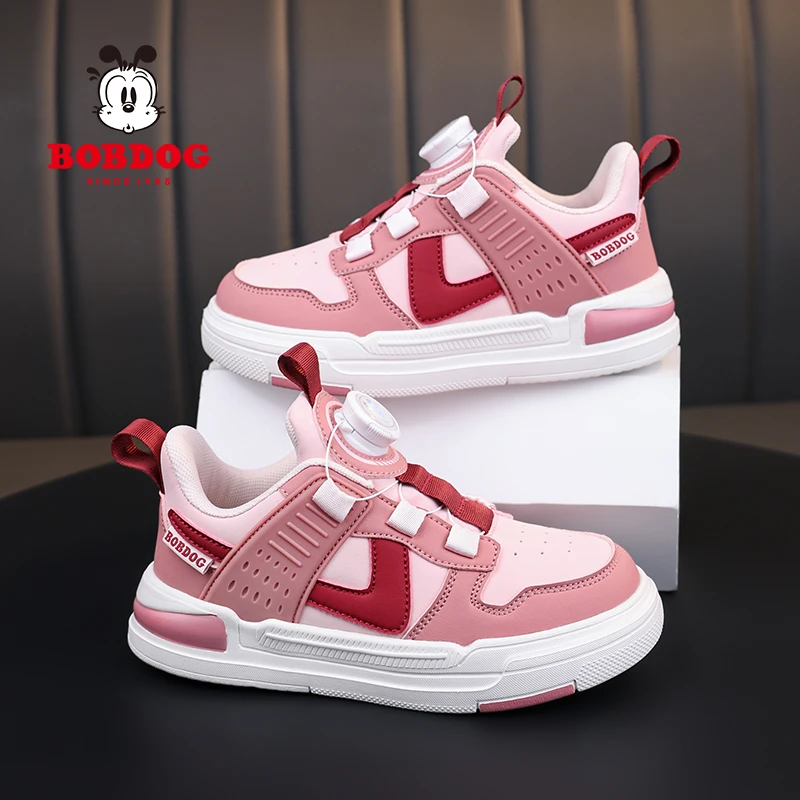 巴布豆女童运动鞋子秋冬季新款防水皮面儿童女孩子中大童休闲板鞋