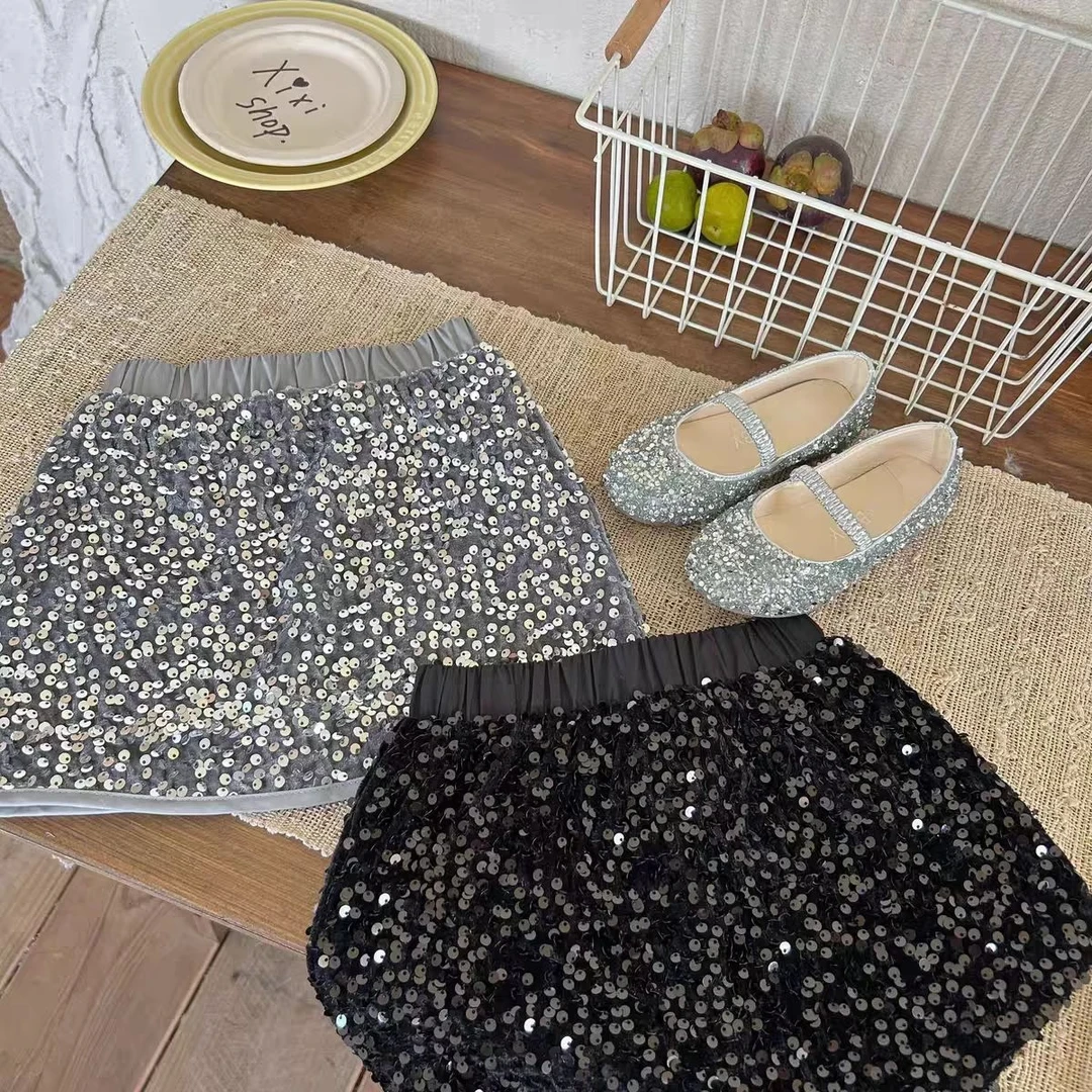 女童时尚亮片短裙裤2025春秋冬新款宝宝洋气闪闪半身裙韩版公主裙