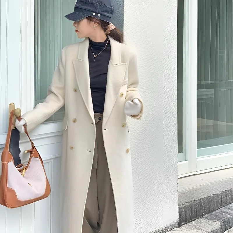 东大门高级感双面羊绒大衣女中长款24新款修身显瘦外套N081