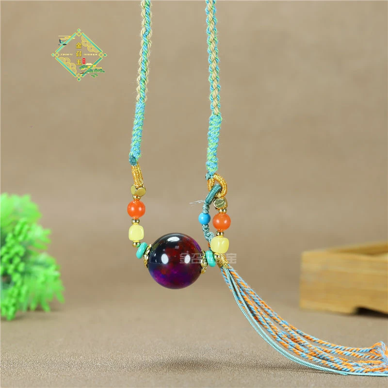 蜜蜡南红锁骨链原创短款女编米兰绳唐三彩玛瑙20MM圆珠吊饰毛衣链