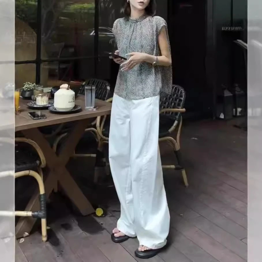 新韩版时尚高级感背扣宽松上衣高腰阔腿裤女装2519