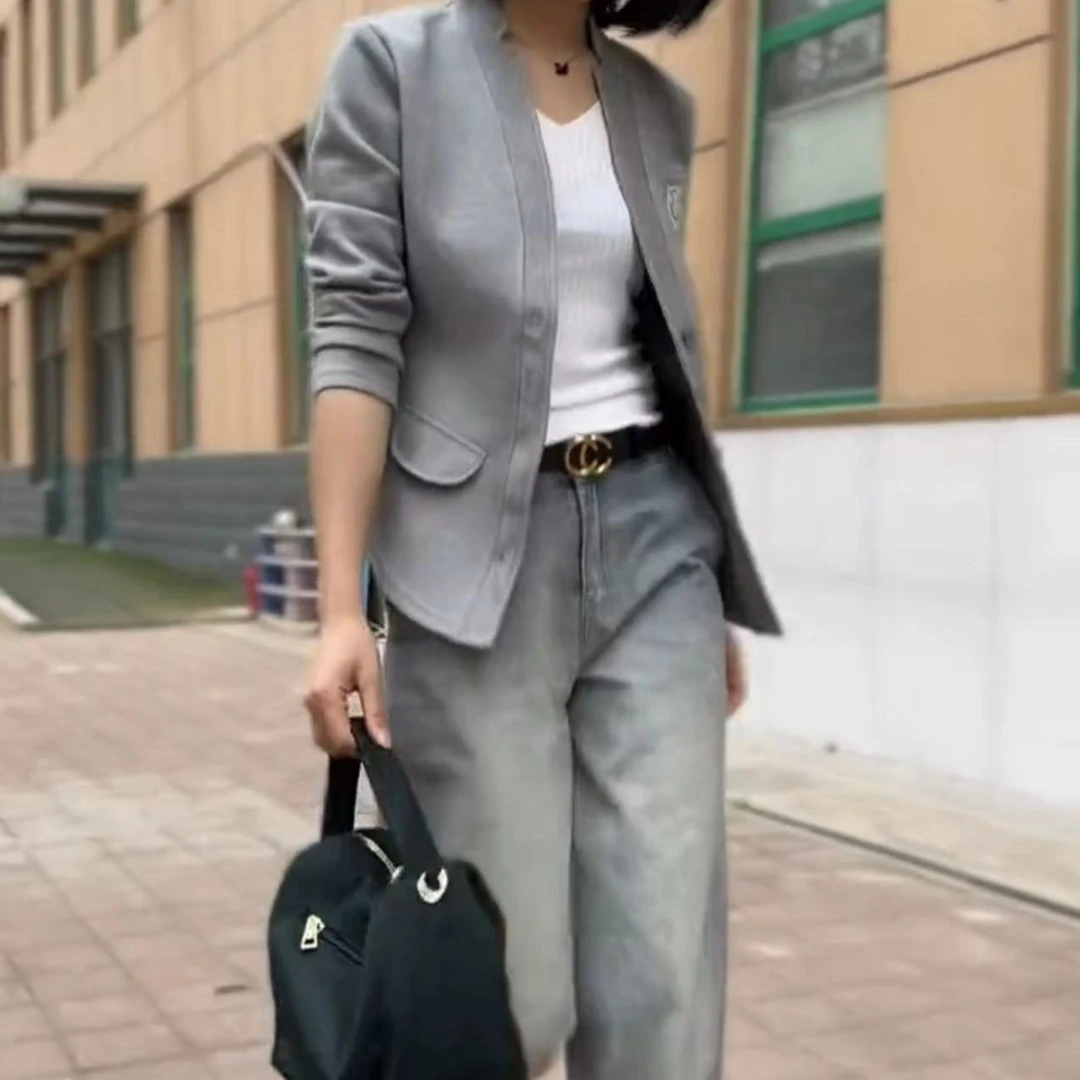 新款潮流时尚洋气百搭显瘦休闲开衫外套直筒牛仔裤女装TT0023