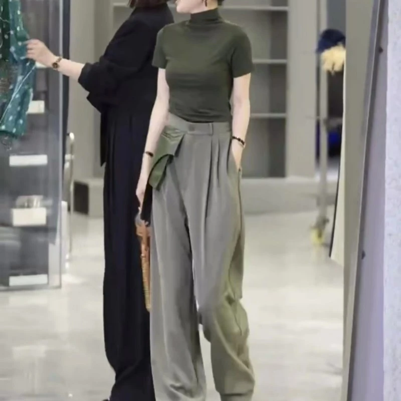 发货快新款百搭洋气简约显瘦气质打底上衣拼接休闲裤子女装TT0016