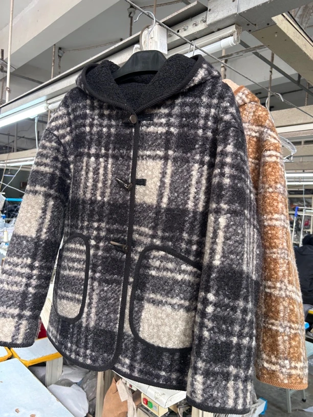 冬季加厚格子连帽外套