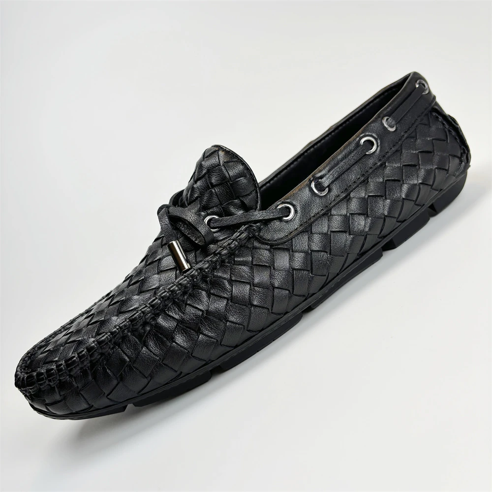 豆豆鞋男编织真皮乐福鞋头层牛皮商务皮鞋驾车男鞋男款百搭