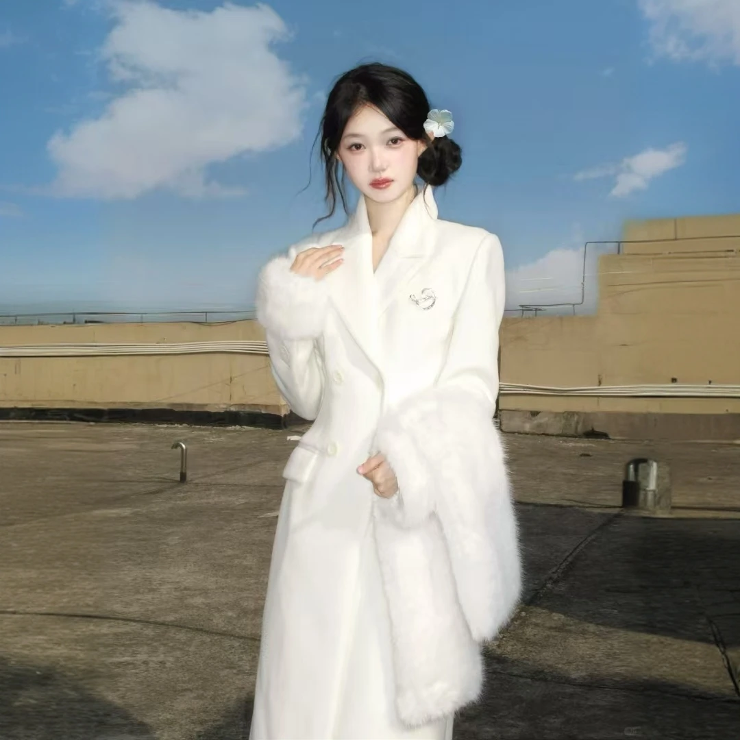 法式千金风高级感收腰呢子夹棉大衣冬季新款长款夹棉毛呢外套女