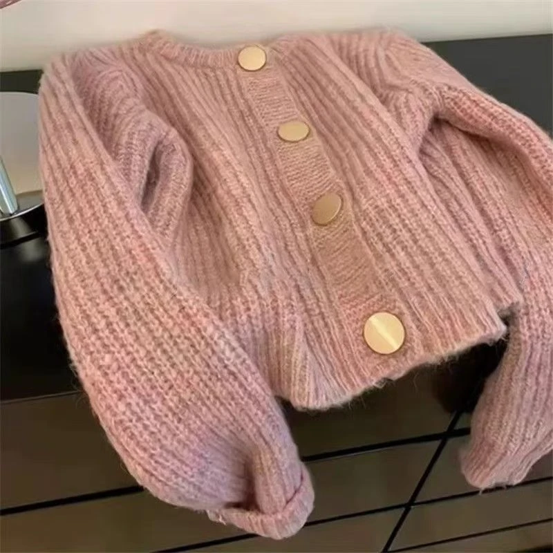 韩版糖果混色圆领软糯慵懒针织衫女2024秋冬新款宽松长袖上衣