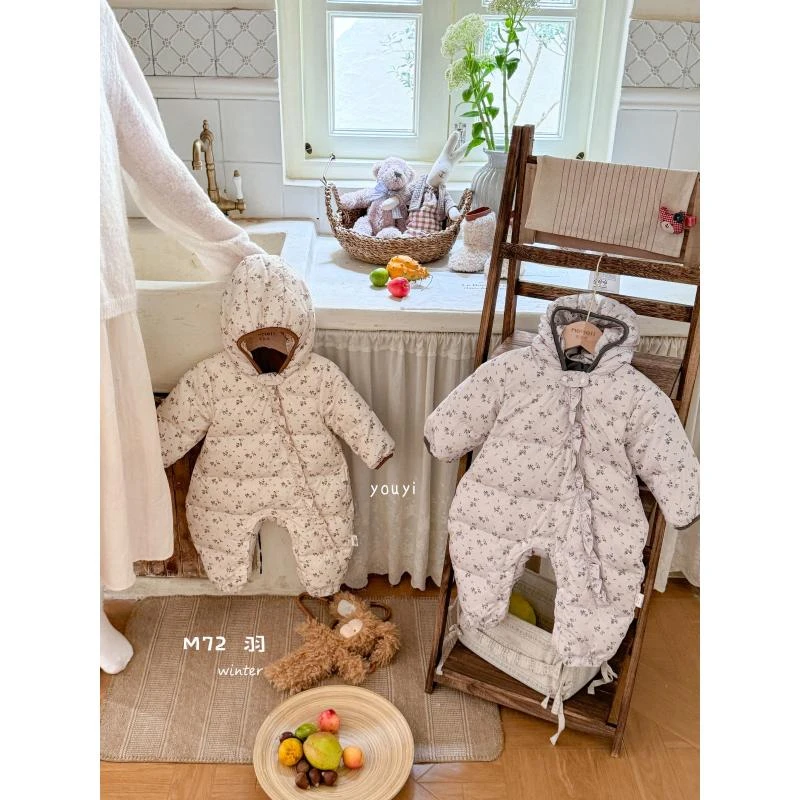 冬款新生儿婴儿宝宝婴幼儿满印印花卡通碎花斜襟白鸭绒羽绒服2472