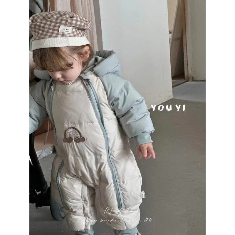 婴儿羽绒服冬季加厚男宝宝冬装连体衣保暖儿童双拉链彩虹2437