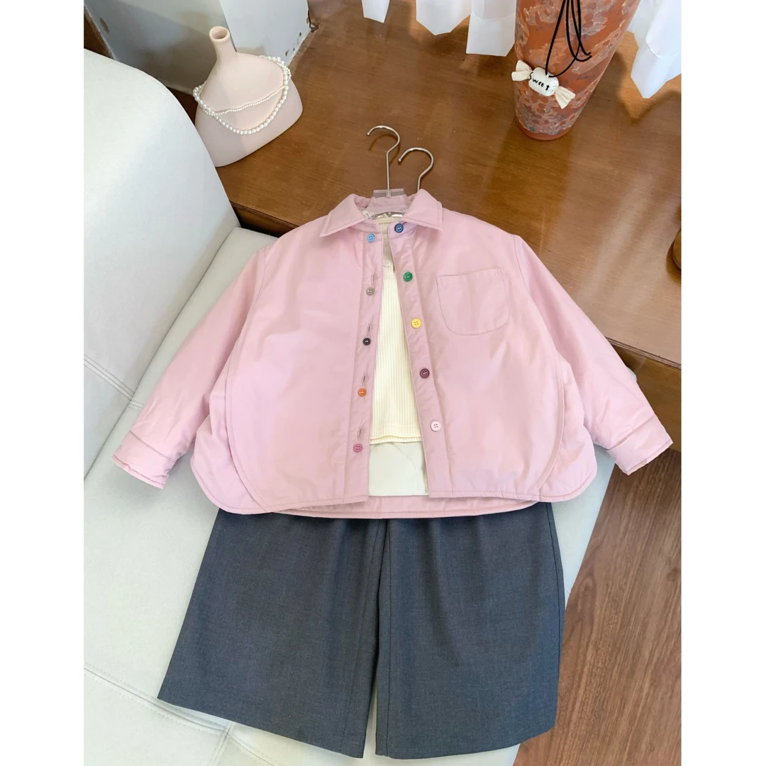 【OAOH】女中大童2024新款夹棉衬衫外套彩色扣棉衣C1C3232