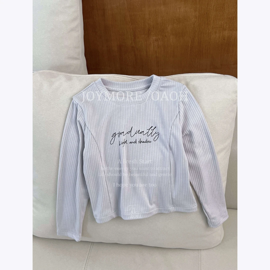 OAOH春秋季中大童女童薄款韩版圆领休闲刺绣百搭打底衫T1C1352