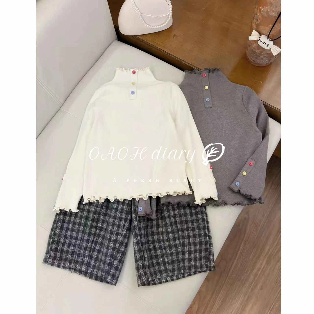 OAOH【慕斯奶皮】秋冬季中大女童纯色百搭设计高领打底衫T1C1157