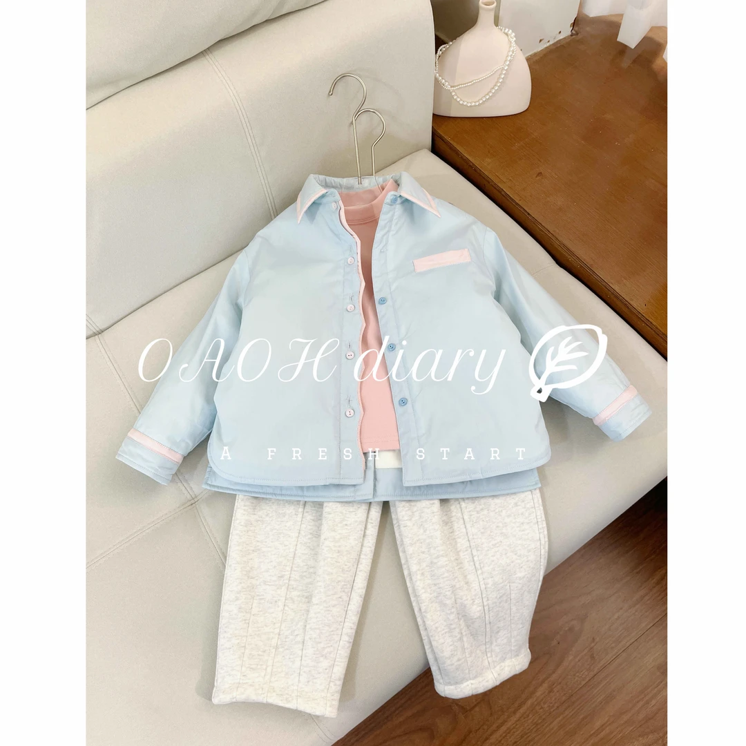 OAOH【温泽海域】秋冬季新款中大女童百搭设计加棉衬衣C1C3350