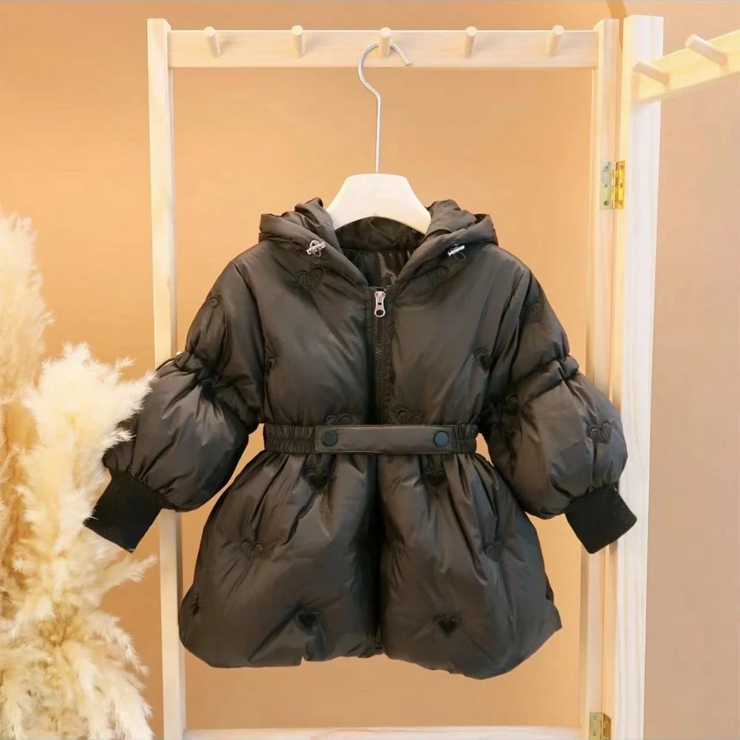 女童外套冬季2024新款棉衣儿童中长款收腰泡泡袖时尚洋气保暖棉服