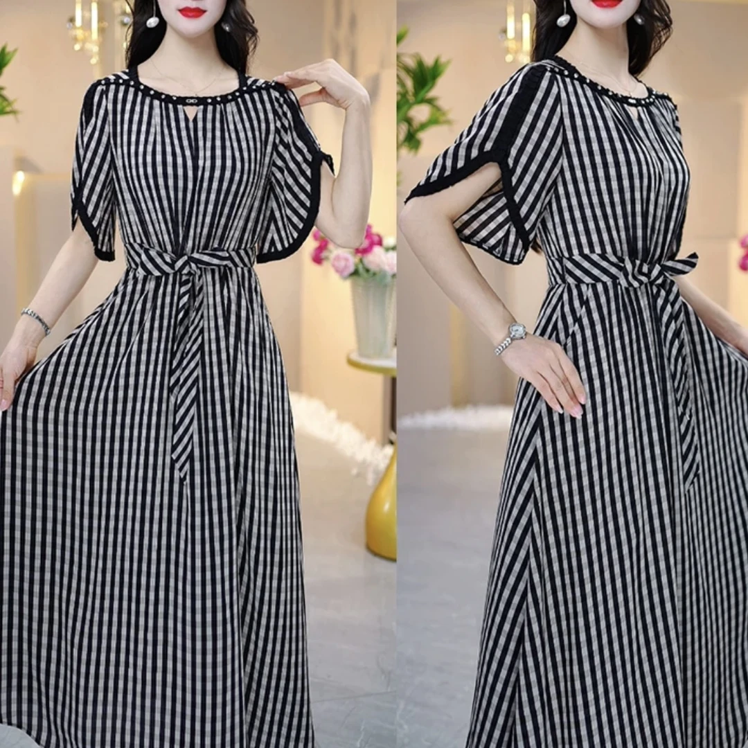 【现货】2024年夏季新款遮肉显瘦修身时尚显气质轻奢格子女装连衣裙