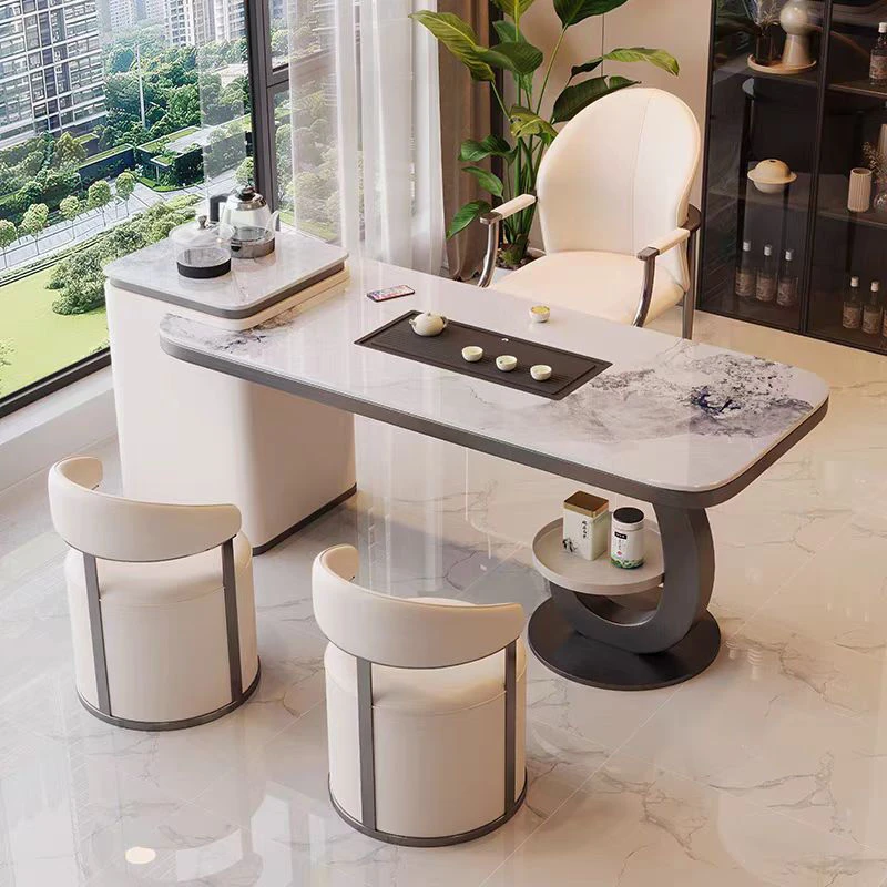 岩板茶桌椅组合家用阳台茶台饭店茶室功夫泡茶桌烧水一体茶台桌