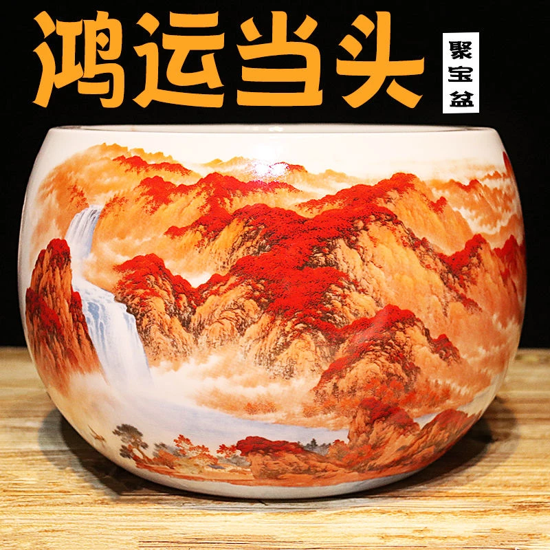 景德镇鸿运当头创意招财聚财办公室陶瓷客厅玄关工艺品摆件装饰品