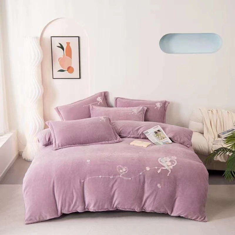 【偏爱】手捧花牛奶绒加厚保暖牛奶绒四件套加绒床单被套床上用品