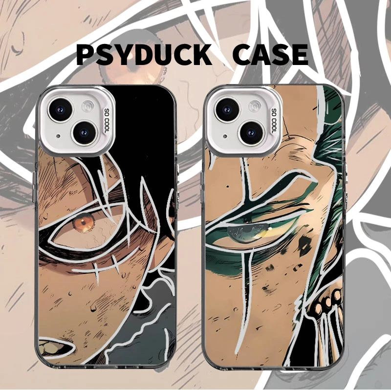 适用苹果华为一加iQOO小米半脸路飞索隆彩银渐变动漫防摔手机壳