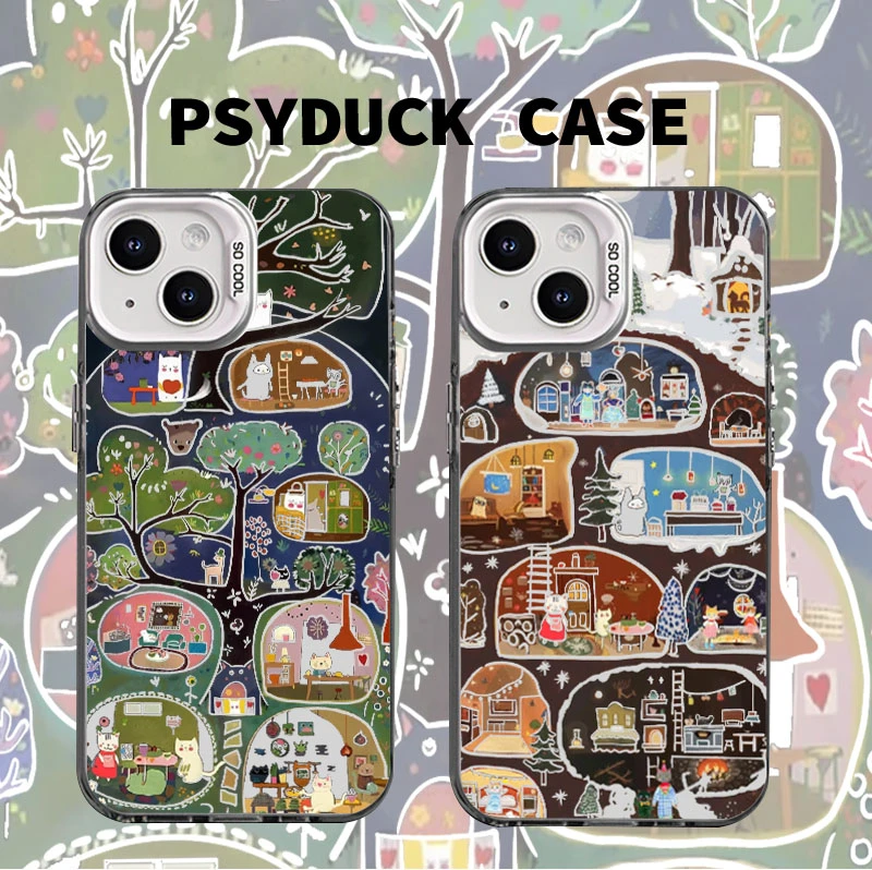 适用苹果华为一加iQOO小米春天森林的秘密镂空彩银动漫防摔手机壳