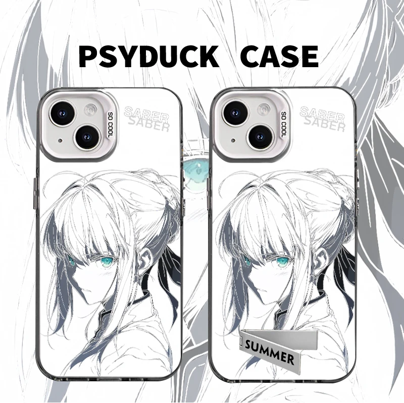 适用苹果15华为一加iQ小米阿尔托莉雅彩银白底动漫防摔手机壳