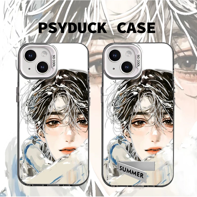 适用苹果16华为一加iQOO小米雪地男孩彩银白底简约防摔手机壳