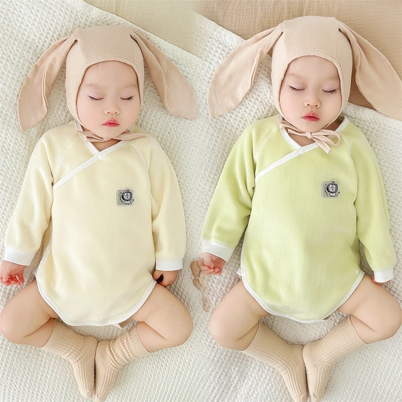 婴儿包屁衣春秋冬新生儿加绒三角哈衣爬服加厚初生幼儿夹棉连体衣