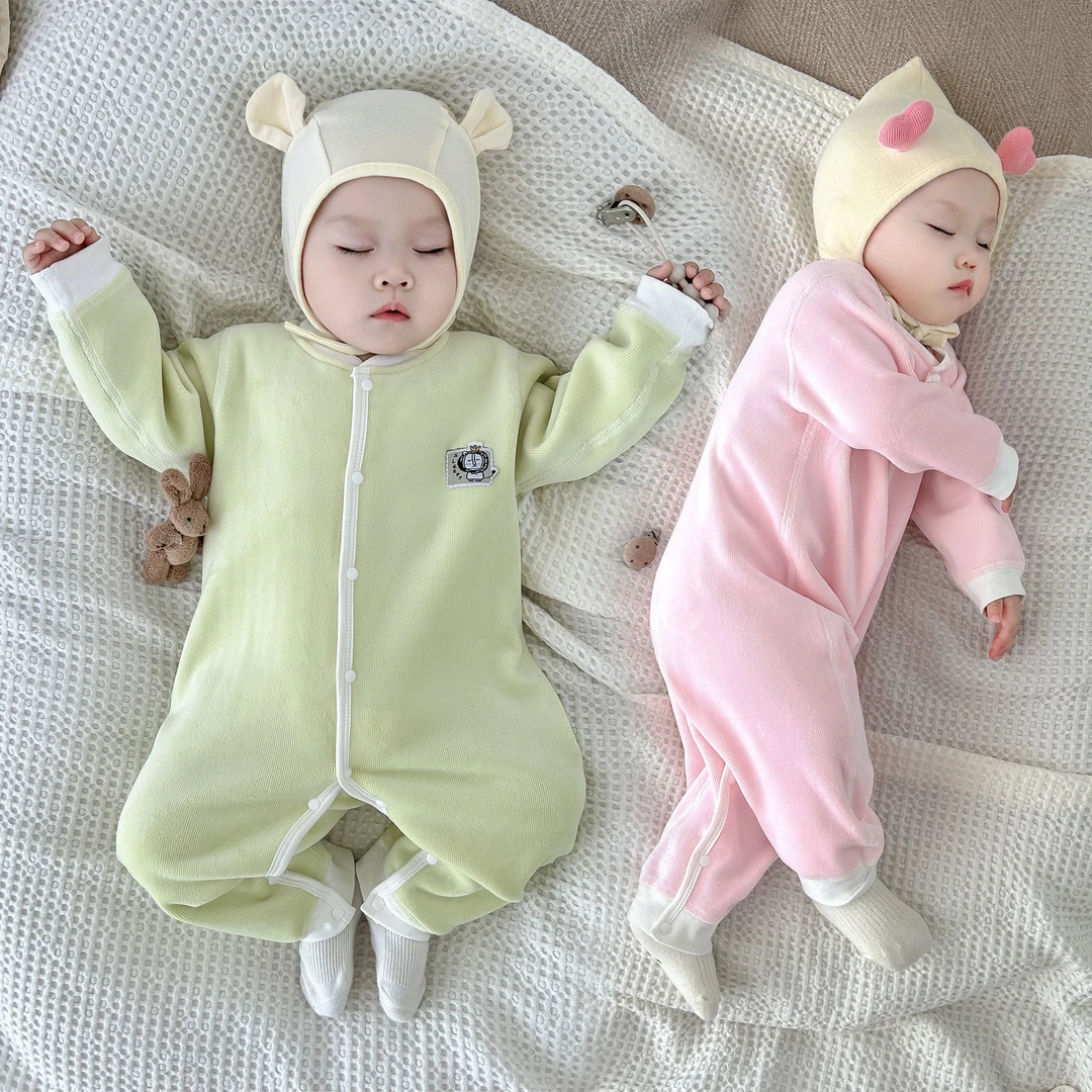 【贝嘉乐】双面一体绒无骨连体衣婴儿加厚加绒保暖哈衣婴儿绒1