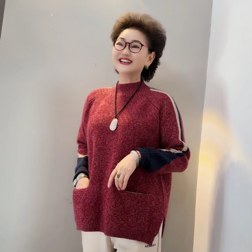 唐姐优选2025中老年妈妈秋冬中长款毛衣女宽松大码上衣时尚00681