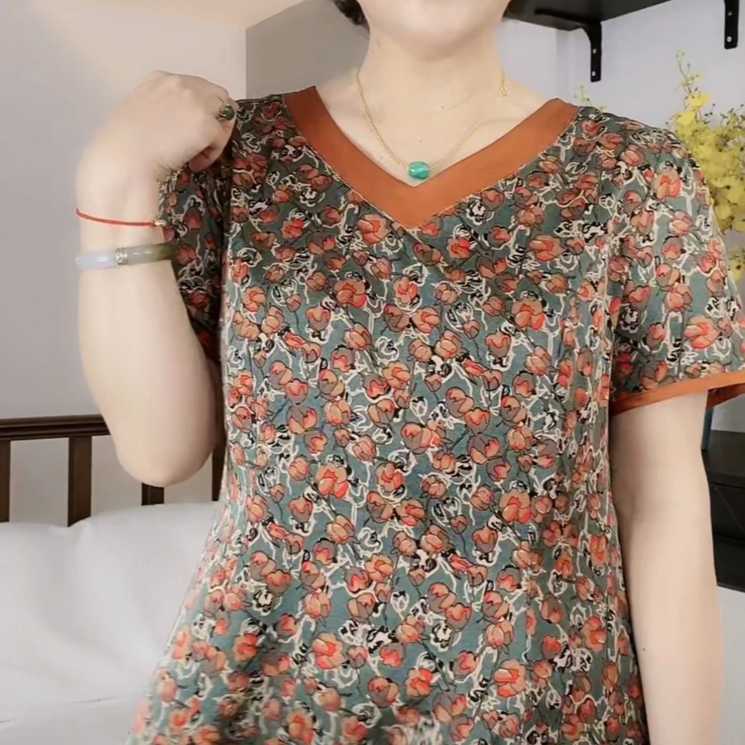 清唐姐优选妈妈装气质v领显瘦中长款连衣裙1b23