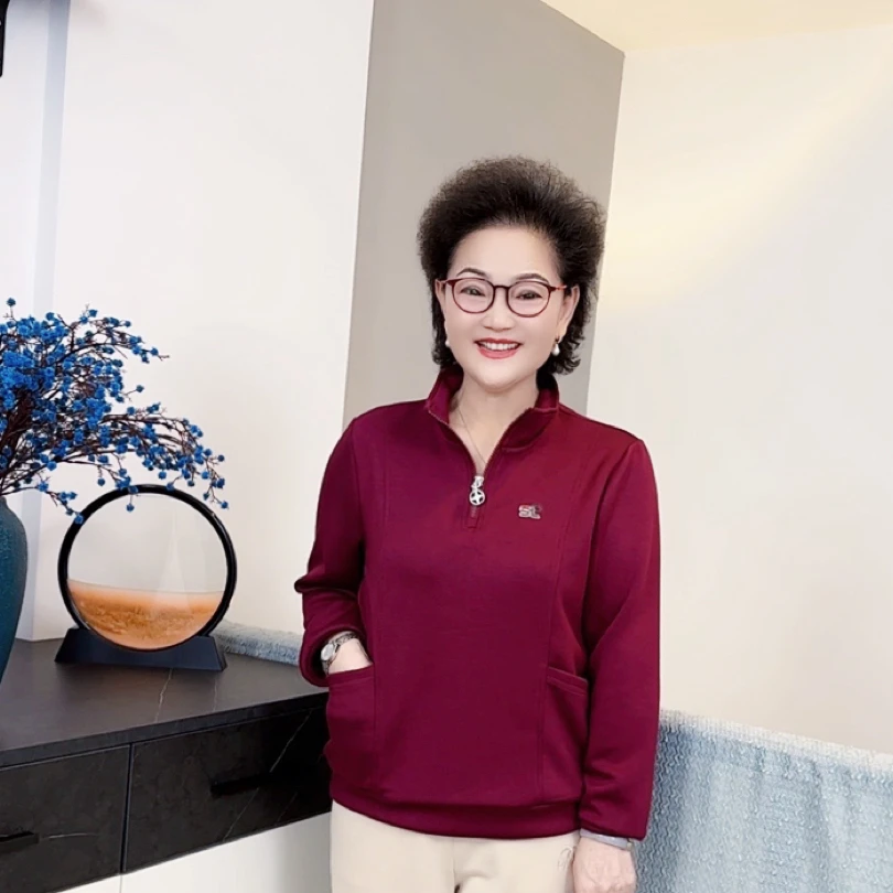 新唐姐优选2024拉链休闲带口袋立领翻领春季长袖卫衣xz062