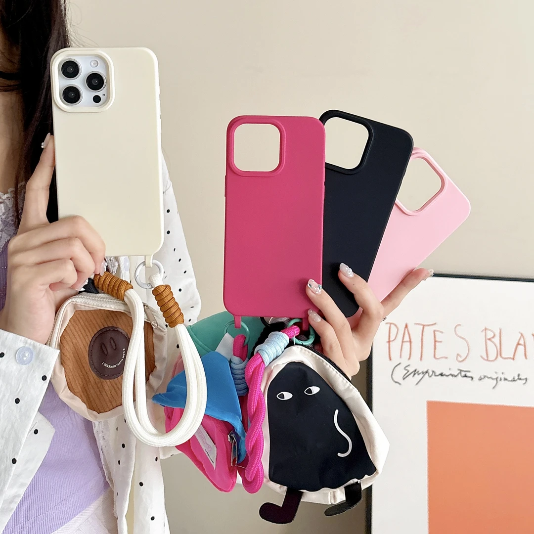 简约多巴胺ins风挂绳手机壳适用苹果15promax便携全包防摔保护壳