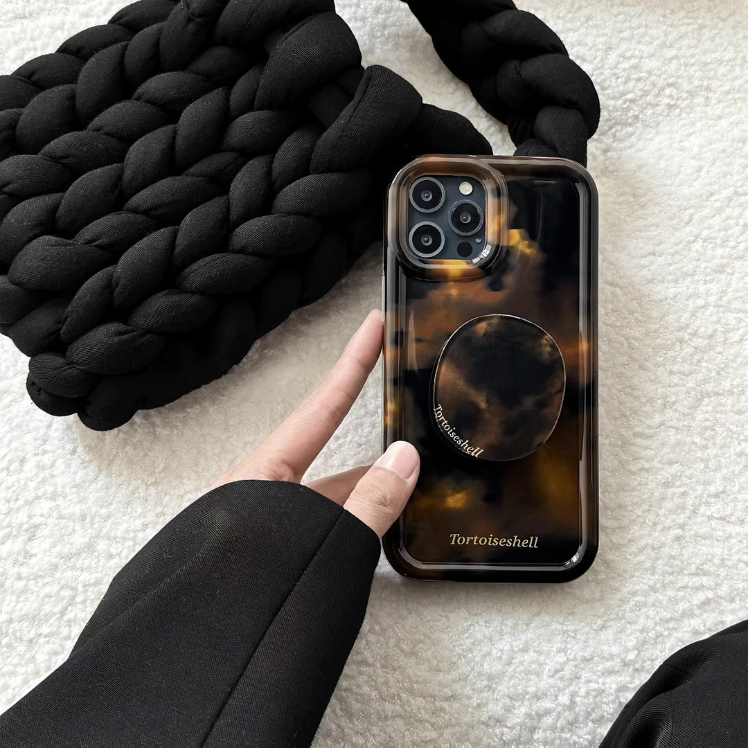 ins风气垫边框琥珀豹纹防摔苹果手机壳14promax/13promax/12/11