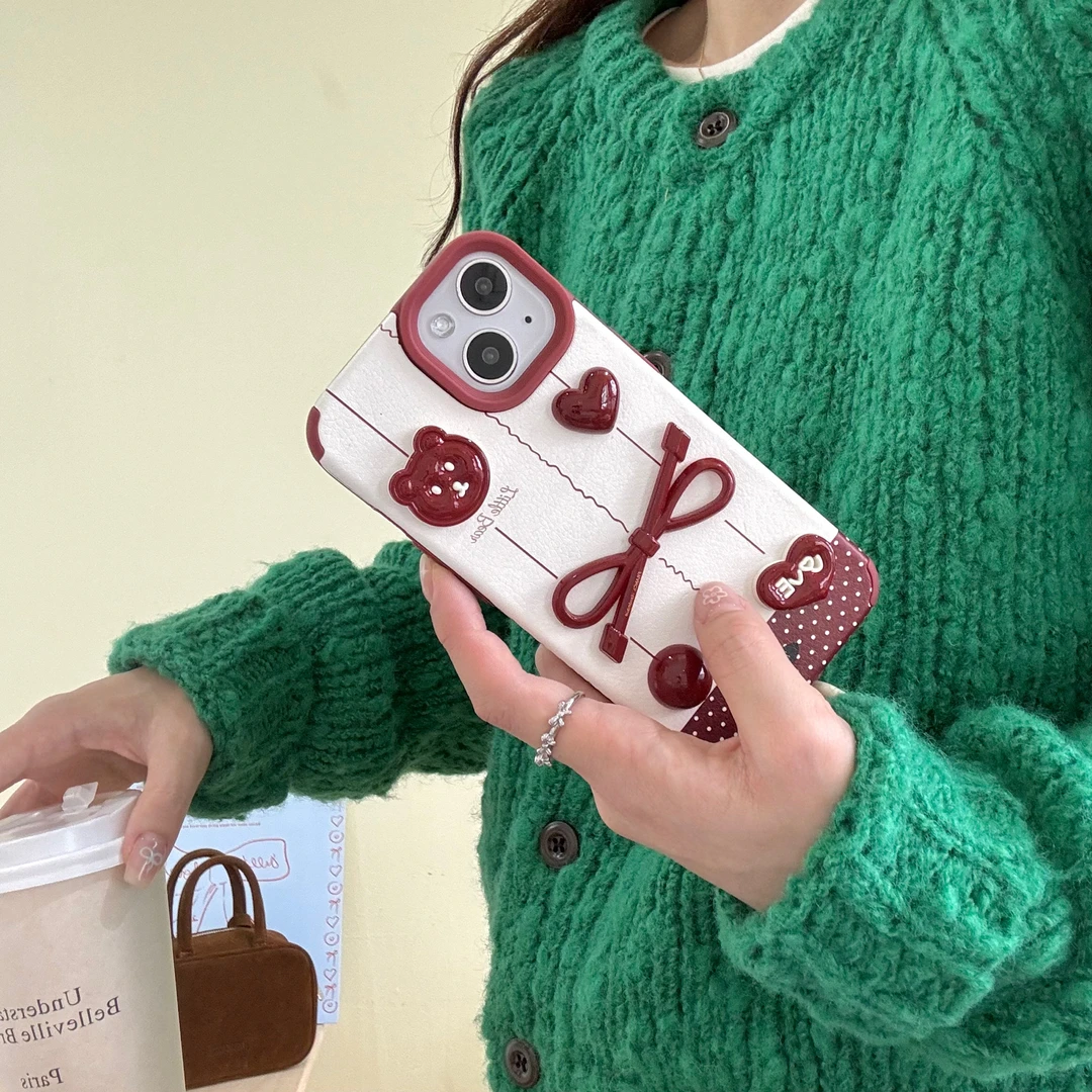 【圣诞红】软壳立体贴饰适用苹果16全包边iPhone15promax大孔手机壳