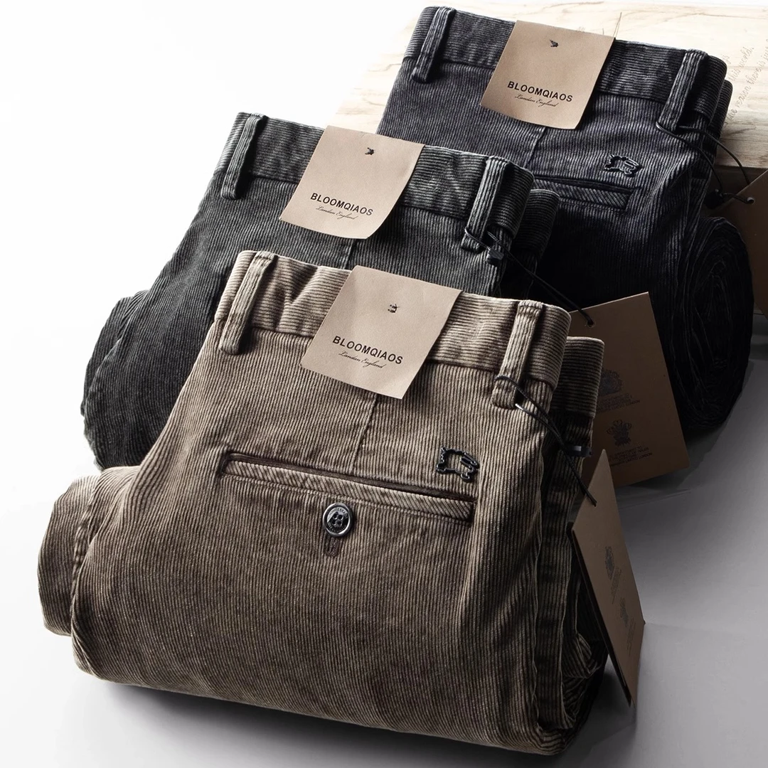 特卡劳锡秋冬新款灯芯绒休闲裤男士商务直筒棉长裤舒适保暖厚款男