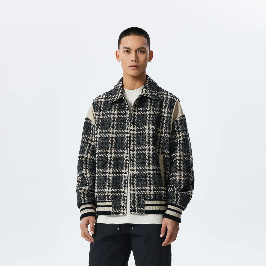 CHINISM赤尘 四色定织格纹拼接棒球夹克男新款外套3059