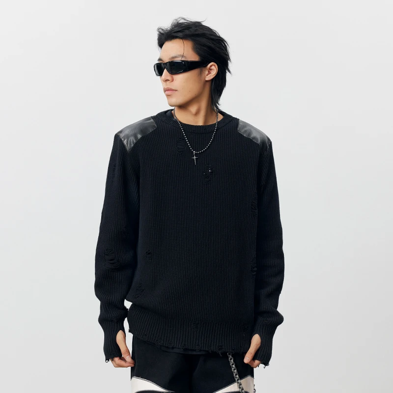 CHINISM赤尘 藏源系列 CH拼接毛边针织衫2053