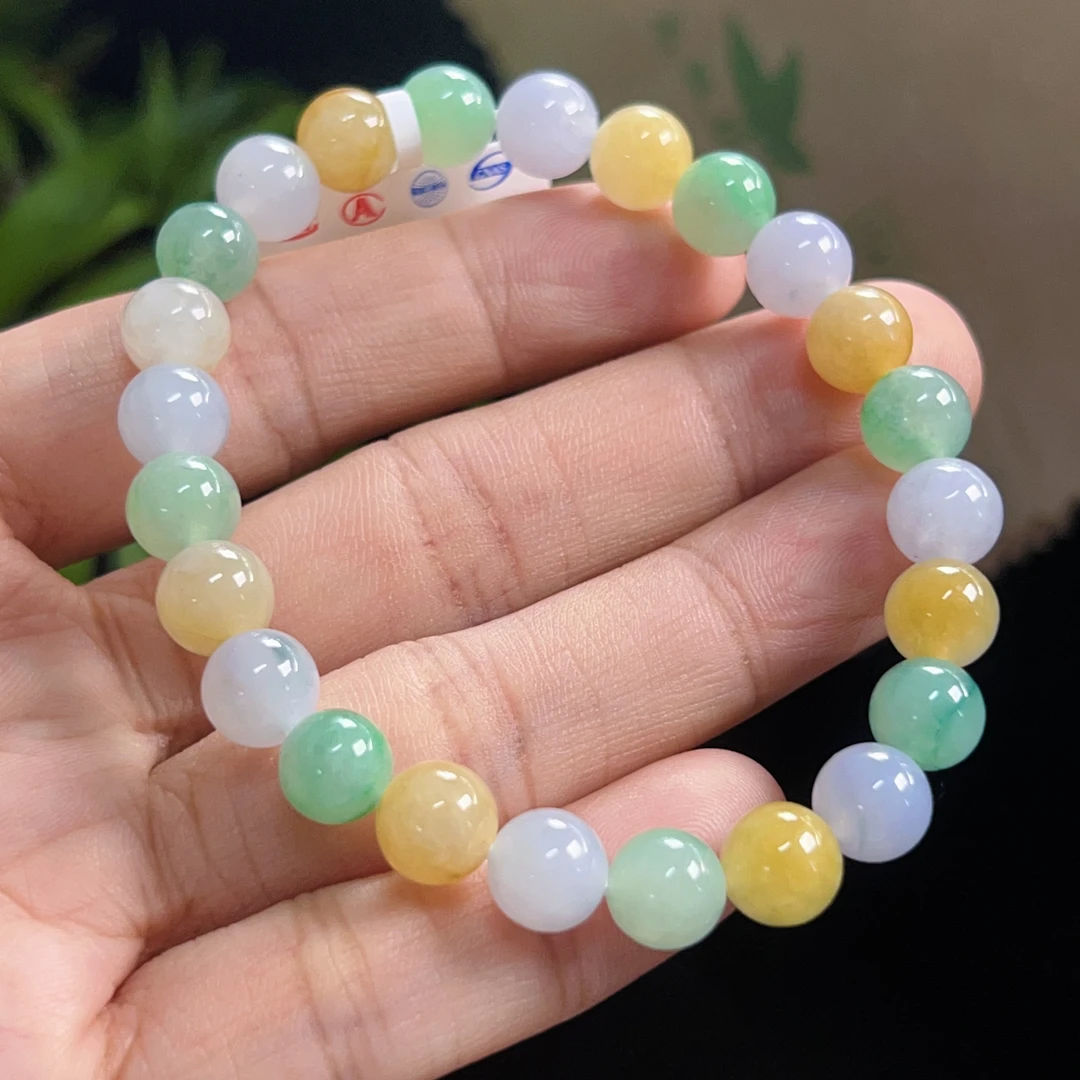 天然缅甸翡翠a货糯冰起胶多宝福禄寿珠链手串卡